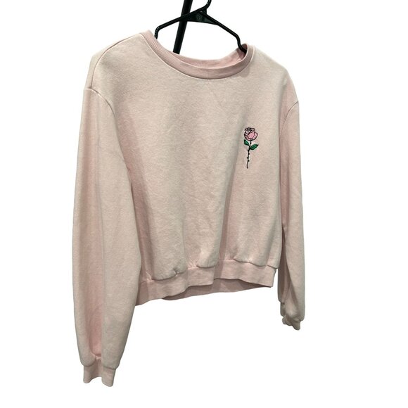 H&M Pink Crewneck Long Sleeve Rose Embroidered Pullover Sweatshirt Sz M - Picture 3 of 8